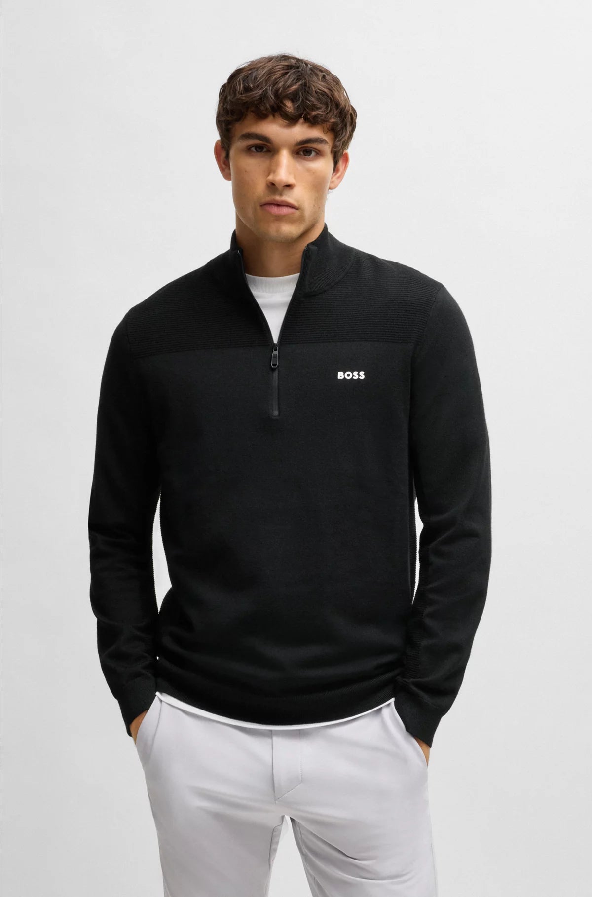 BRANDED ZIP-NECK SWEATER IN DRY-FLEX FABRIC