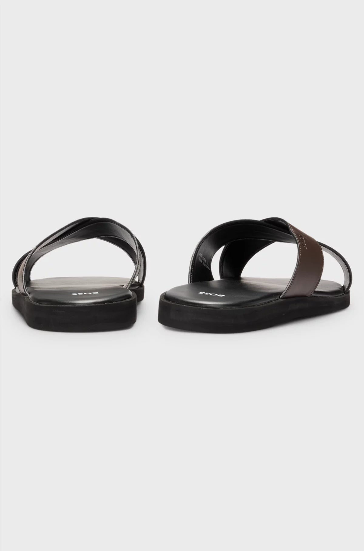 FAUX-LEATHER SLIDES WITH TWO-TONE STRAPS
