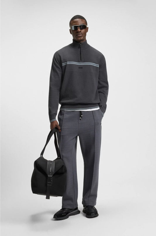 ZIP-NECK COTTON-BLEND SWEATER WITH STRIPE DETAILS