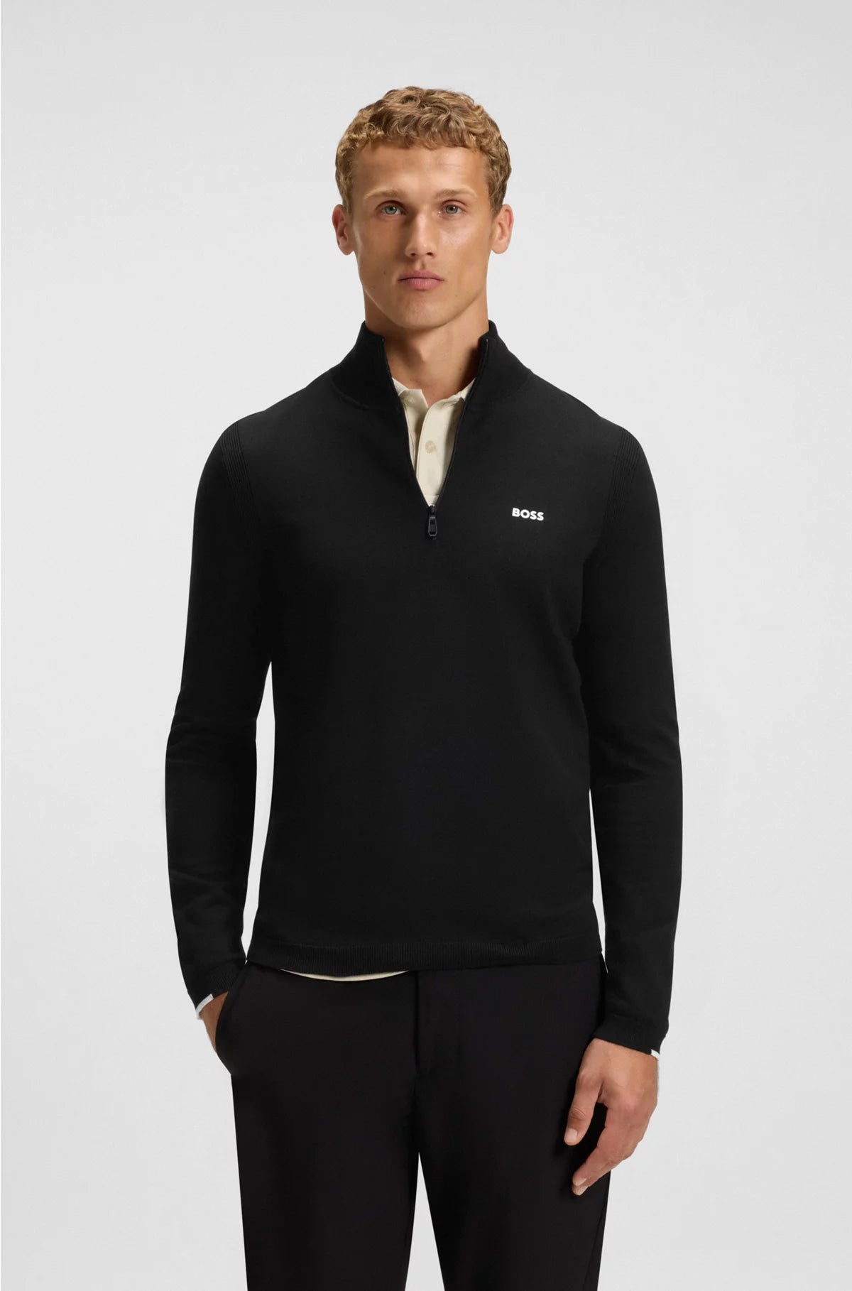 ZIP-NECK COTTON SWEATER WITH LOGO PRINT