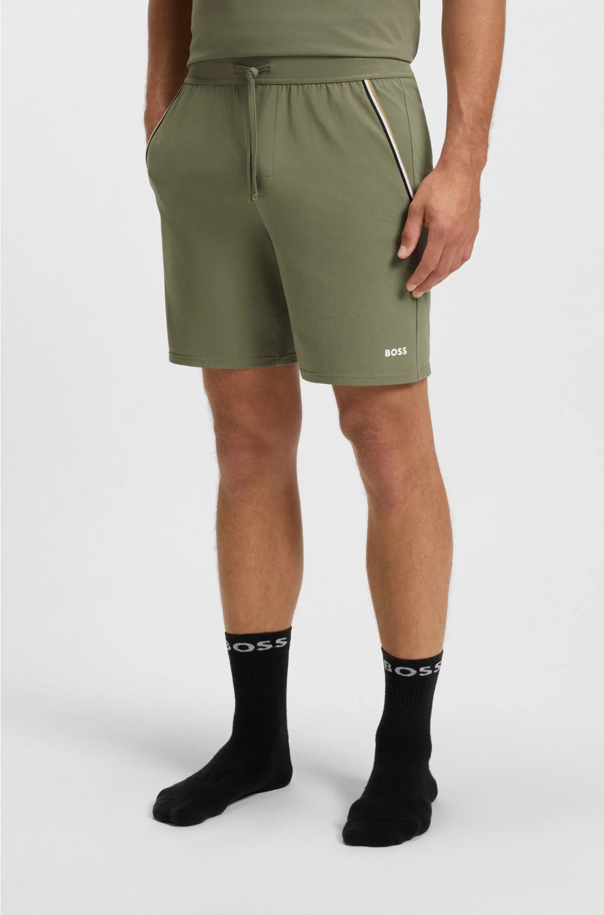 STRETCH-COTTON PYJAMA SHORTS WITH SIGNATURE-STRIPE TAPE