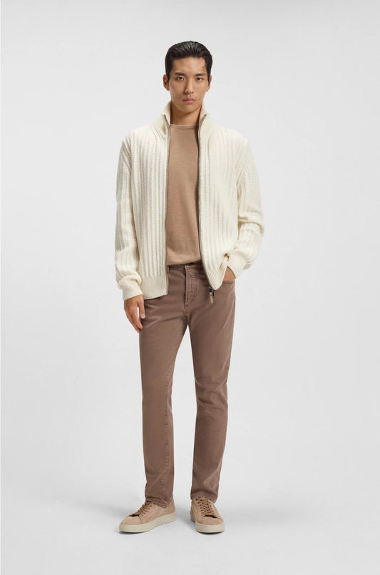ZIP-UP SWEATER IN CABLE-RIB WOOL AND CASHMERE