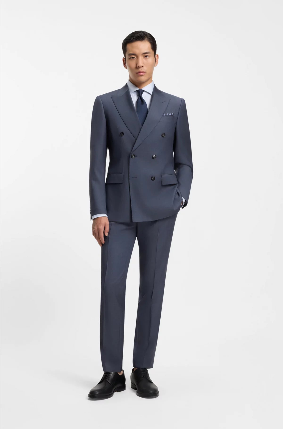 TWO-PIECE SLIM-FIT SUIT IN PATTERNED VIRGIN WOOL