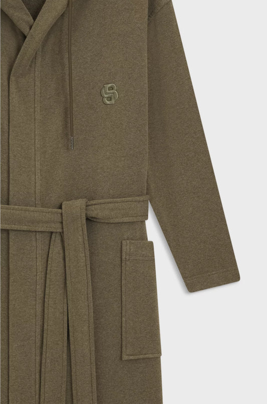 HOODED BATHROBE IN COTTON JERSEY WITH DOUBLE B MONOGRAM