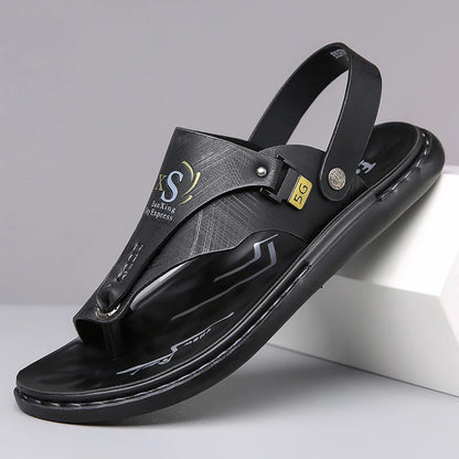 Men’s Orthopedic Leather Flip Flops – Non-Slip Comfort Sandals with Adjustable Back Strap