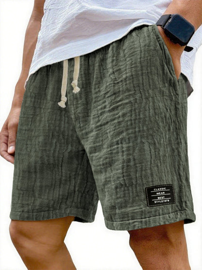 Men's Soft Crinkled Gauze Breathable Holiday Embroidery Lace-up Shorts