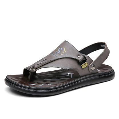 Men’s Orthopedic Leather Flip Flops – Non-Slip Comfort Sandals with Adjustable Back Strap