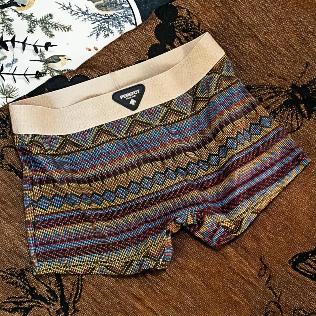 3-Pack Comfortable & Anti-Exposure Cotton Retro Ethnic Style Mid-Rise Boxer Shorts