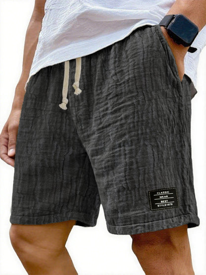 Men's Soft Crinkled Gauze Breathable Holiday Embroidery Lace-up Shorts