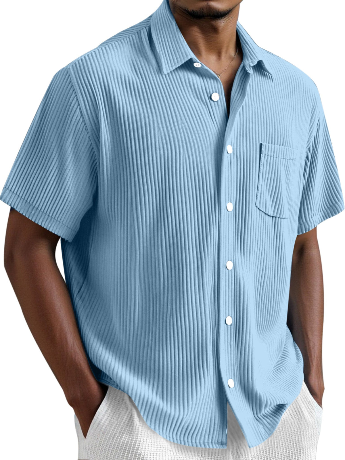 Men's Simple Solid Color Vertical Pit Short Sleeve Shirt