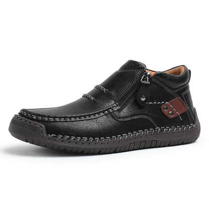 Men's Handmade Leather Boots with Arch Support & Wide Toe Box | Easy Zip Design