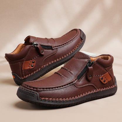 Men's Handmade Leather Boots with Arch Support & Wide Toe Box | Easy Zip Design