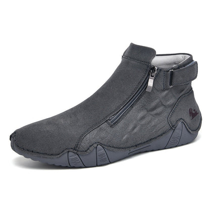 Men’s Genuine Leather Zipper Boots – Casual Slip-On High-Top Boots