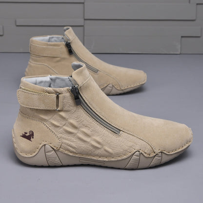 Men’s Genuine Leather Zipper Boots – Casual Slip-On High-Top Boots