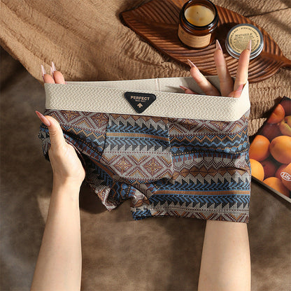 3-Pack Comfortable & Anti-Exposure Cotton Retro Ethnic Style Mid-Rise Boxer Shorts