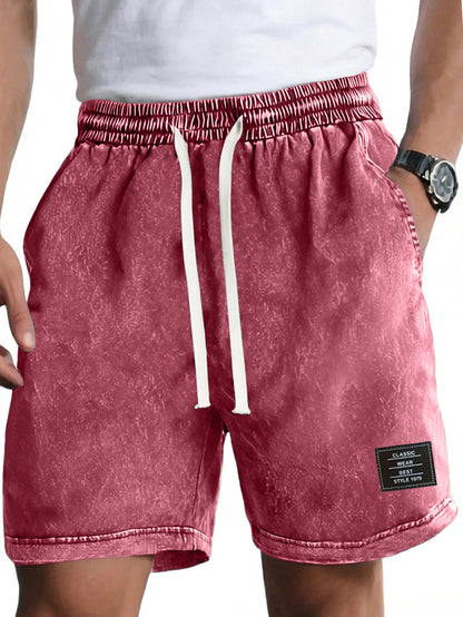 Men's Vintage Washed Distressed Cotton Embroidered Logo Multi-pocket Shorts