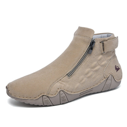 Men’s Genuine Leather Zipper Boots – Casual Slip-On High-Top Boots