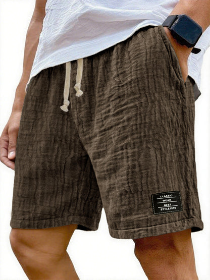 Men's Soft Crinkled Gauze Breathable Holiday Embroidery Lace-up Shorts