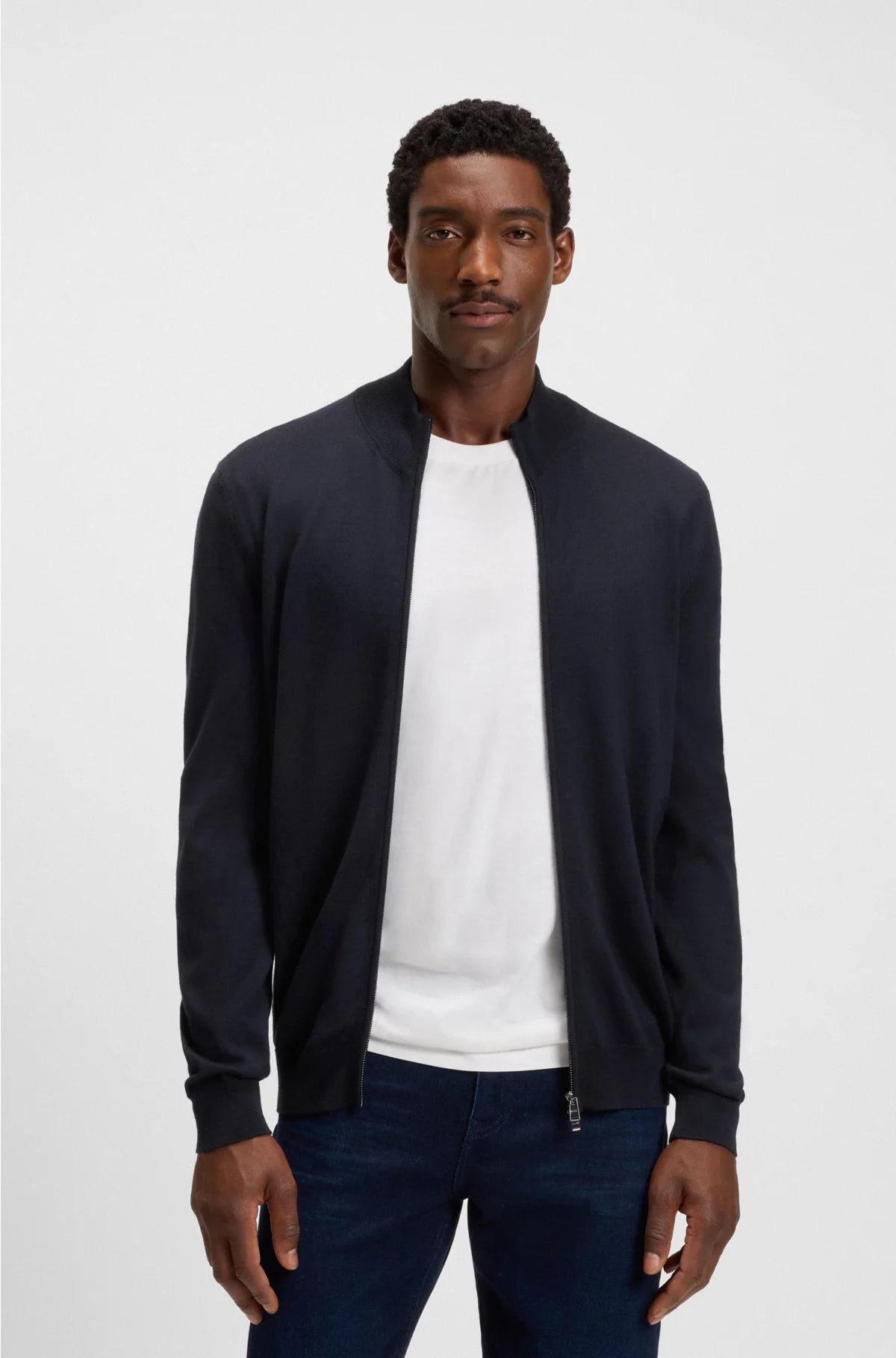 ZIP-UP KNITTED CARDIGAN IN VIRGIN WOOL