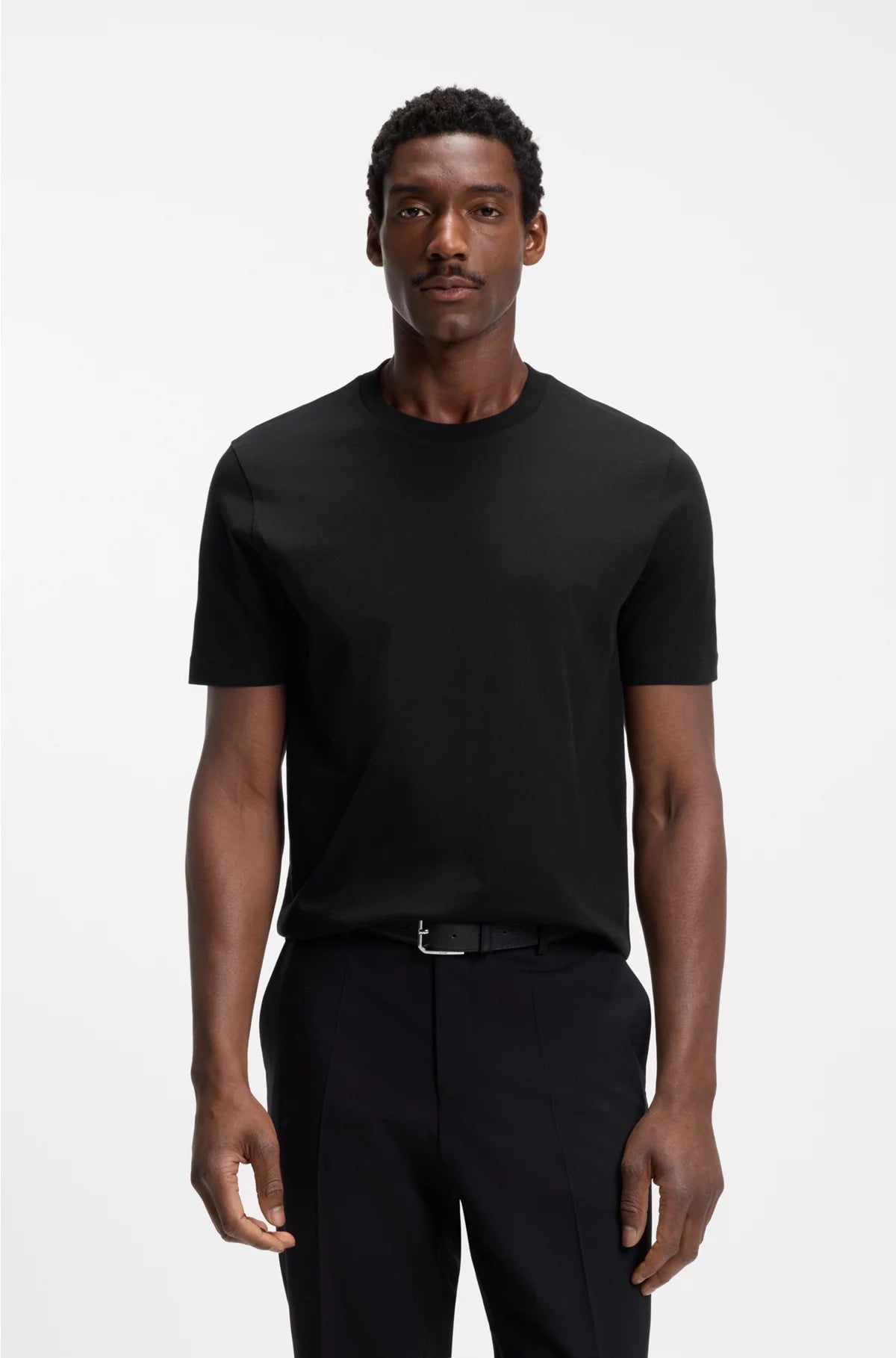 REGULAR-FIT T-SHIRT IN COTTON JERSEY WITH RIBBED COLLAR