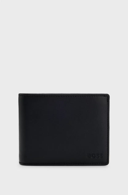 LEATHER BILLFOLD WALLET WITH EMBOSSED LOGO AND COIN POCKET