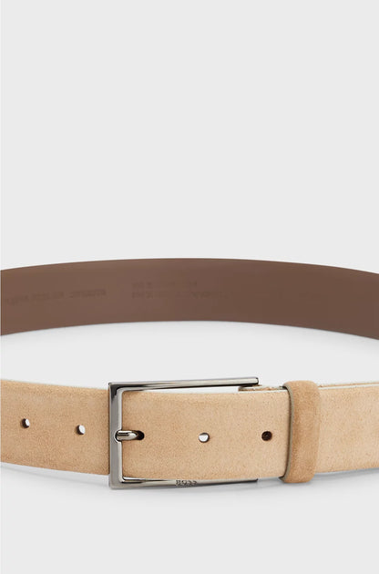 SUEDE BELT WITH LOGO AND GUNMETAL BUCKLE