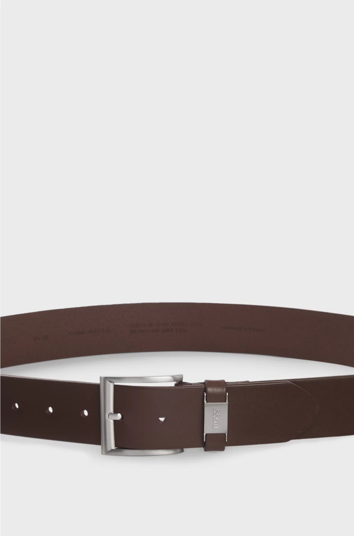 ITALIAN-LEATHER BELT WITH LOGO KEEPER AND BRUSHED HARDWARE