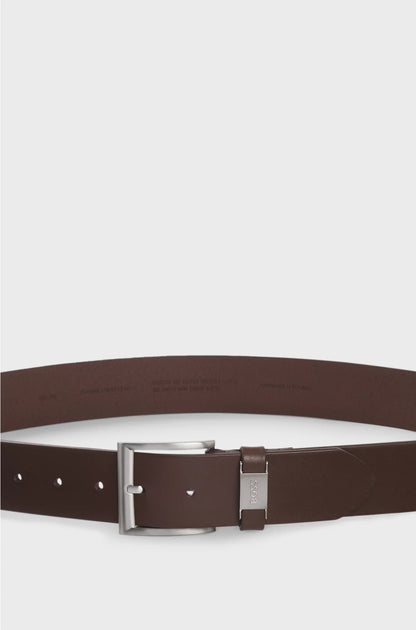 ITALIAN-LEATHER BELT WITH LOGO KEEPER AND BRUSHED HARDWARE