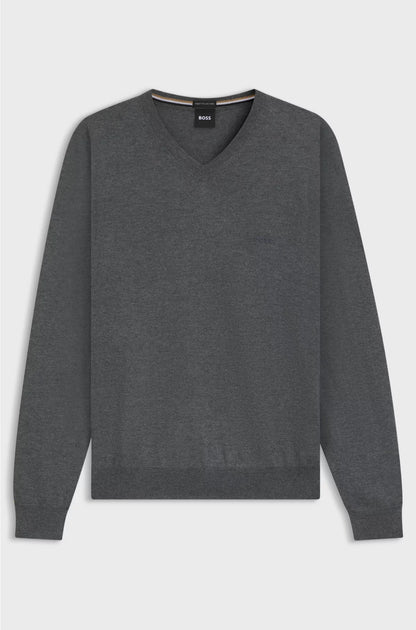 V-NECK SWEATER IN VIRGIN WOOL WITH EMBROIDERED LOGO