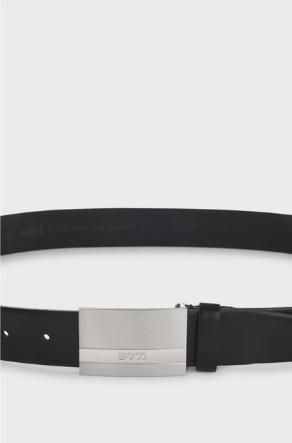 ITALIAN-LEATHER BELT WITH LOGO-PLAQUE BUCKLE