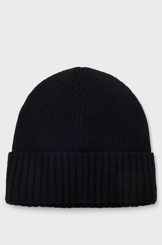 BEANIE HAT IN VIRGIN WOOL WITH LOGO PLAQUE