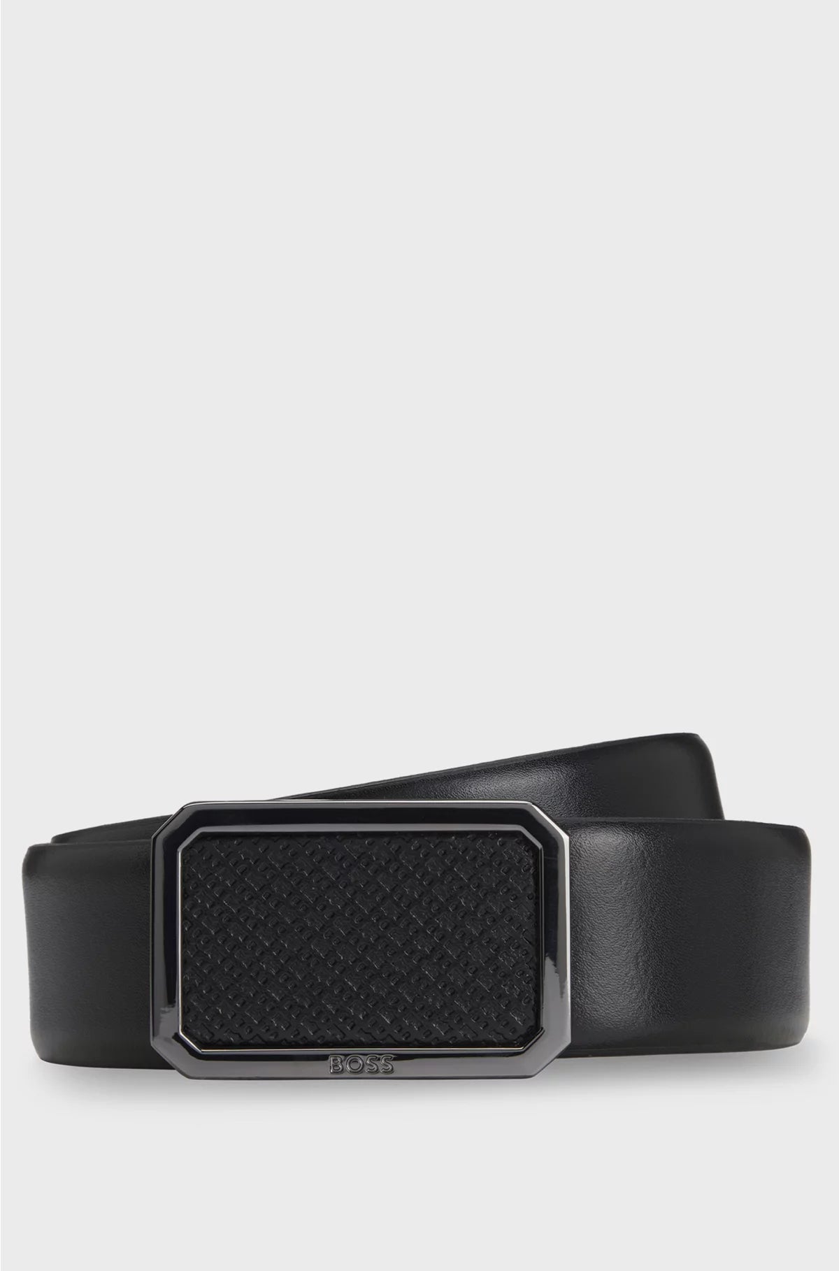 ITALIAN-LEATHER BELT WITH PLAQUE MONOGRAM BUCKLE
