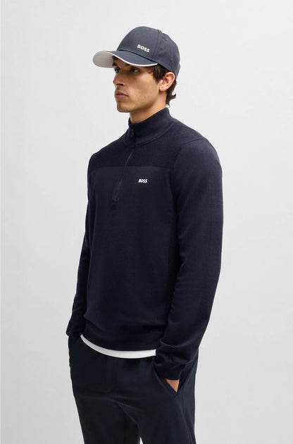 BRANDED ZIP-NECK SWEATER IN DRY-FLEX FABRIC