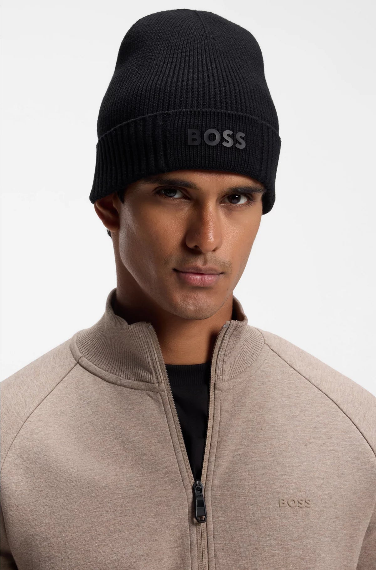 LOGO-DETAIL BEANIE HAT IN COTTON AND VIRGIN WOOL