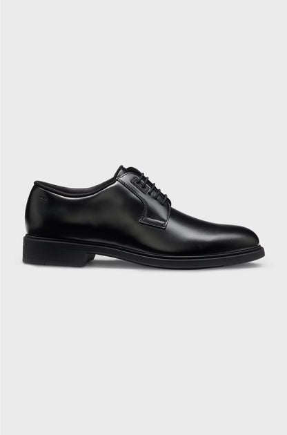 ITALIAN-MADE LEATHER DERBY SHOES WITH PIPED TRIMS