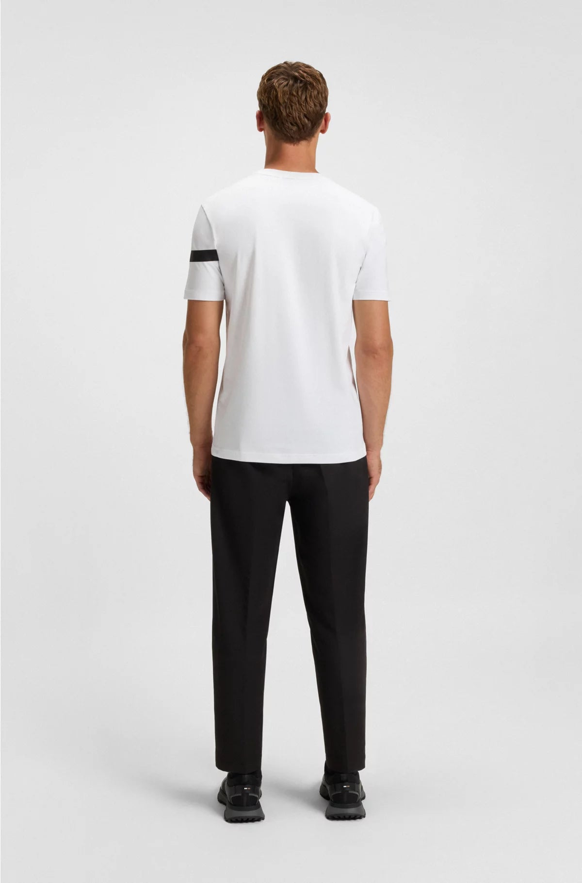 STRETCH-COTTON T-SHIRT WITH STRIPE AND LOGO