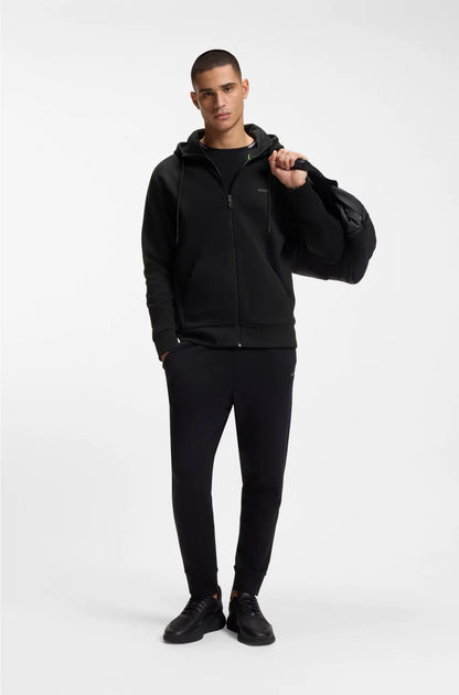 STRETCH-COTTON ZIP-UP HOODIE WITH LOGO PRINT