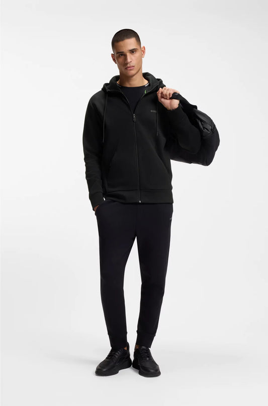 STRETCH-COTTON ZIP-UP HOODIE WITH LOGO PRINT