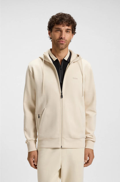 STRETCH-COTTON ZIP-UP HOODIE WITH LOGO PRINT