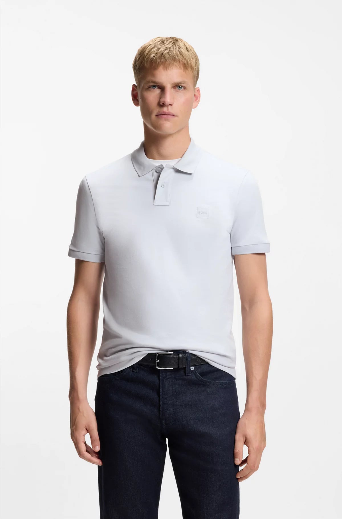 STRETCH-COTTON SLIM-FIT POLO SHIRT WITH LOGO PATCH