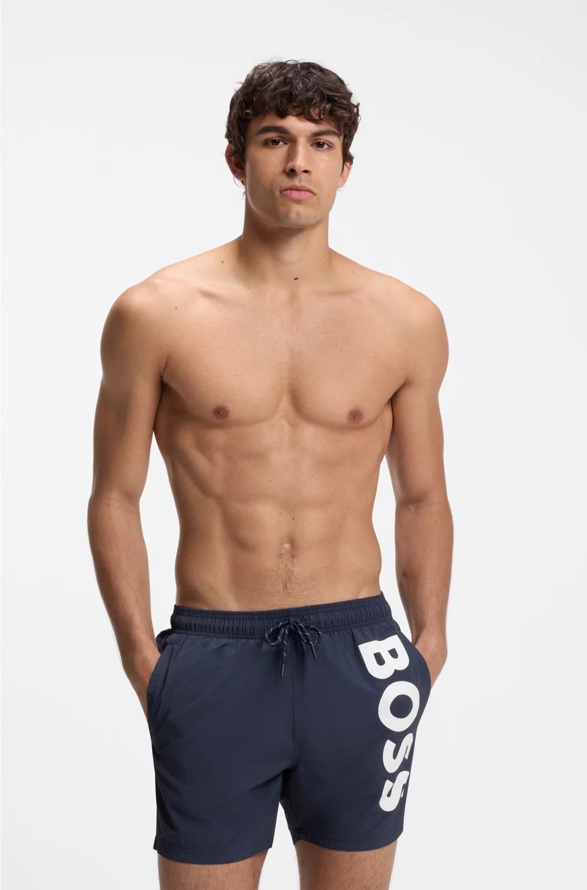 SWIM SHORTS WITH VERTICAL LOGO PRINT