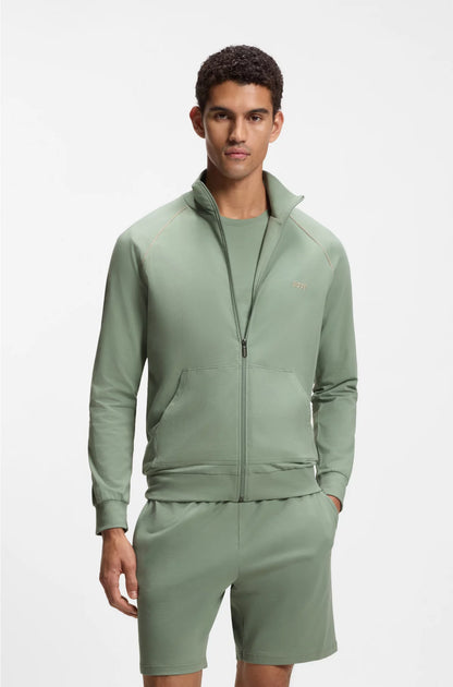 STRETCH-COTTON JACKET WITH PIPING AND LOGO