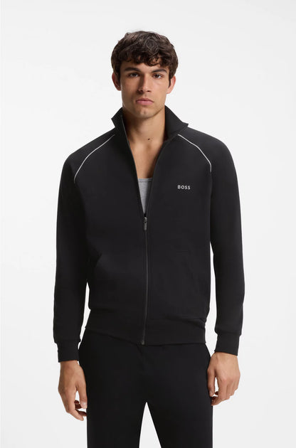 ZIP-UP JACKET IN STRETCH COTTON WITH EMBROIDERED LOGO