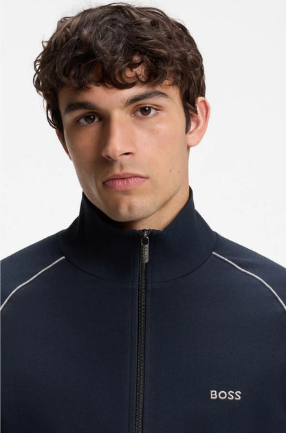 ZIP-UP JACKET IN STRETCH COTTON WITH EMBROIDERED LOGO