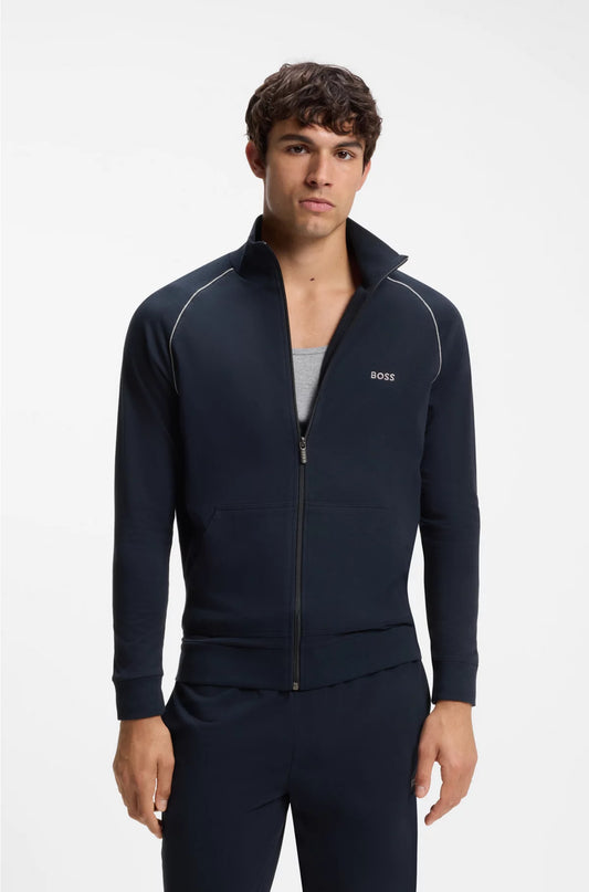 ZIP-UP JACKET IN STRETCH COTTON WITH EMBROIDERED LOGO