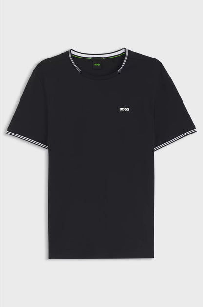 STRETCH-COTTON T-SHIRT WITH STRIPES AND LOGO