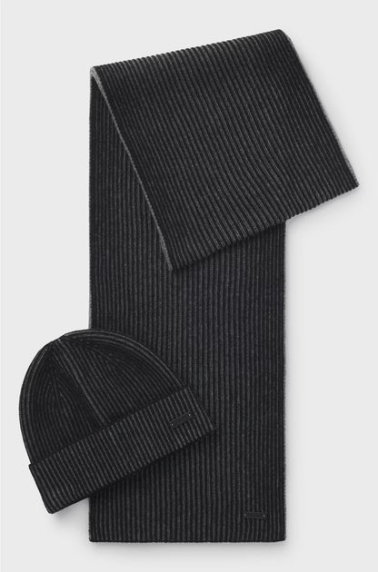 TWO-TONE-KNIT HAT AND SCARF GIFT SET