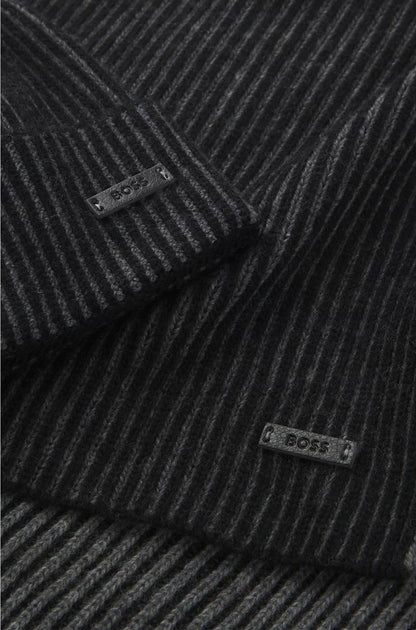 TWO-TONE-KNIT HAT AND SCARF GIFT SET