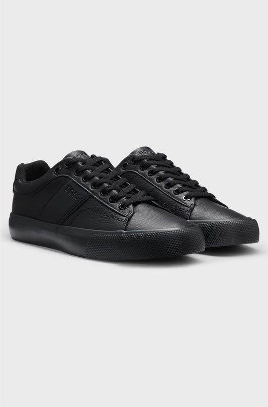 FAUX-LEATHER TRAINERS WITH PLAIN AND GRAINED TEXTURES