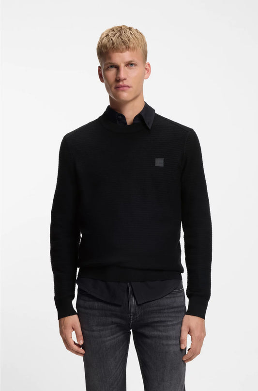 STRUCTURED SWEATER IN COTTON AND CASHMERE WITH LOGO PATCH